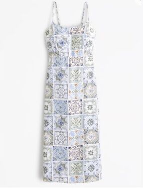 NWT Abercrombie Scoopneck Slip Midi Dress - Blue/White Mosaic Medium
